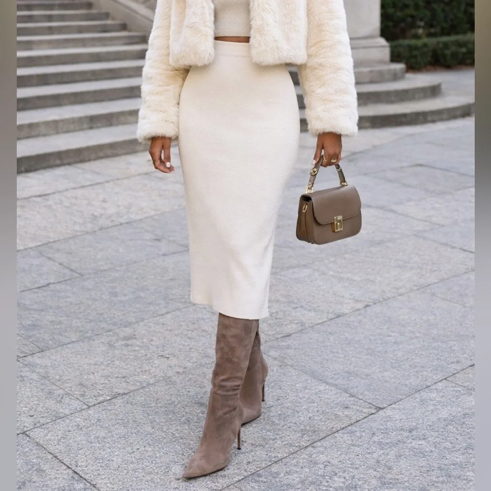 ❗️BUY NOW❗️ITEM WILL BE REMOVED SOON❗️ ZARA ECRU KNIT MIDI SKIRT